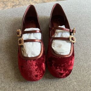 Jessica Simpson Oxblood Crushed Velvet Mary Jane Flats